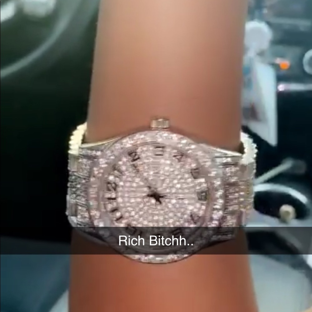 blinged out techno pave watch